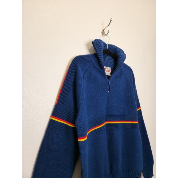 Vintage 70s 80s Campusport Large Neon Stripe Prep Sweater 1/4 Zip - Picture 3 of 5